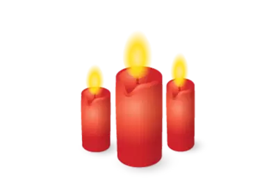 Three orange candles are lit and sitting on a PNG