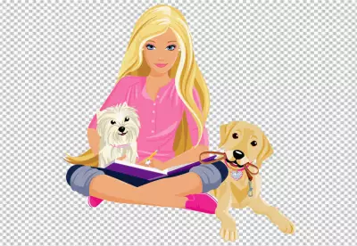 Barbie is sitting on the ground with her legs crossed