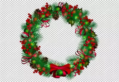 Realistic christmas wreath with red ornaments