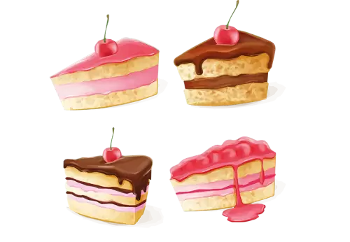 Cakes collection in watercolor style transparent background
