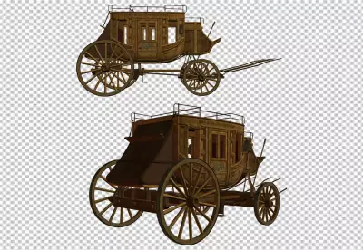 A Carriage with a gold roof and a transparent  background with a design that says the Carriage