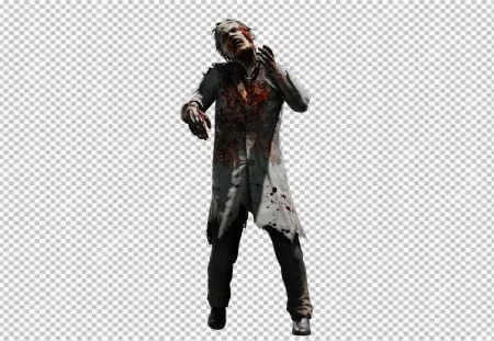 Zombie eyes are bloodshot and his teeth are bared in a snarl