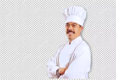 Happy young chef doing a competitive gesture PNG