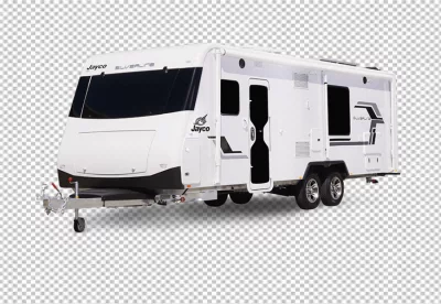 This is a 3D rendering of a vintage travel trailer It has a simple design with a curved roof and a single door on the side