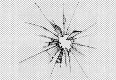 Broken glass cracked on black background