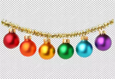 A collection of christmas ornaments including one of the ornaments has a pattern of a design transparent background 