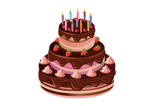 3d cake with lit candles on top  transparent background 