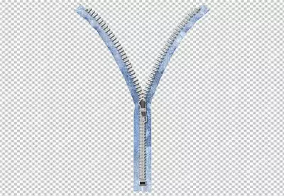 Blue zipper is open and the zipper pull is in the center