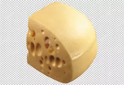 Emmental cheese piece Swiss cheese Isolated on PNG background High resolution image Closeup