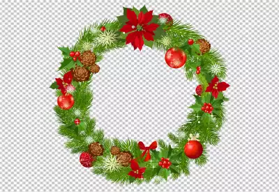 Realistic christmas wreath with red ornaments PNG