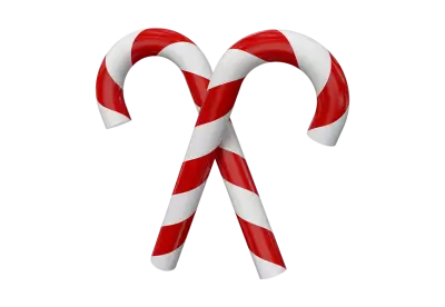 Realistic candy cane decorated with red bow on transparent background