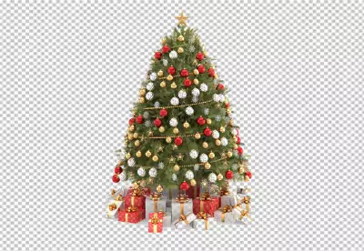 Realistic and shiny christmas tree with decorations PNG BG