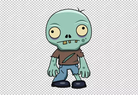 The zombie is standing in a upright position, facing the viewer