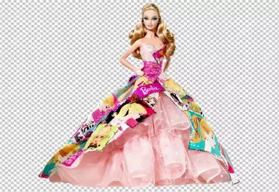 Barbie doll in a stunning and elaborate gown showcasing the brand's iconic and whimsical style