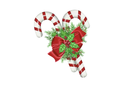 Christmas candy cane with Holly leaves and Red ribbon Bow png