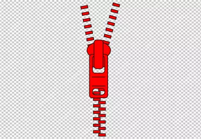 Red zipper has small interlocking teeth that are attached to two strips of fabric