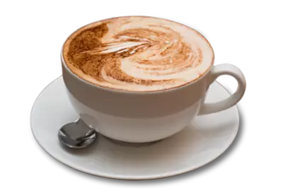 Hot coffee in cup with spoon on plate Transparent Background