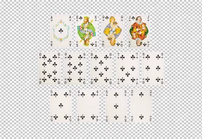 Playing cards hearts red suit set joker and back isolated