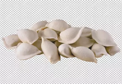 Tasty Russian meat dumplings decorated with red onions and herbs transparent background 