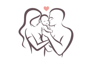 Flat design couple kissing baby silhouette 