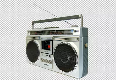 Silver Sanyo boombox stereo from the 1980s