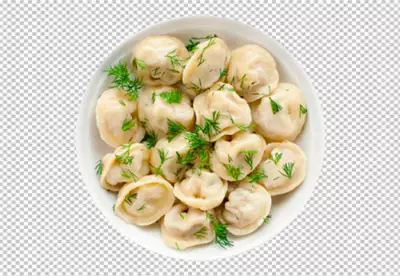 A bowl of dumplings with a png background with a picture of a picture of a food in the middle.