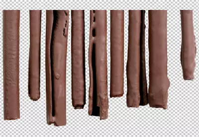 Chocolates dropping into liquid cacao chocolate transparent background 