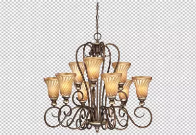 Chandelier on the ceiling isolated on png background hanging lamp pendant light 