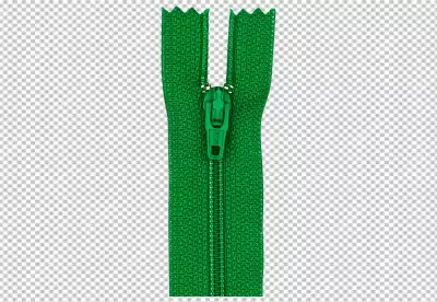 A Green Zipper With A Green Metal Pull Tab