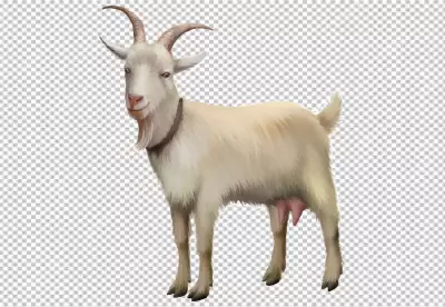 Cute fluffy white and brown goat walking towards the camera