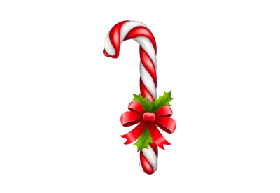 Candy canes with christmas tree branches and bow PNG