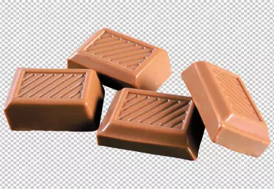 Dark chocolate pieces are isolated on whiteout bg