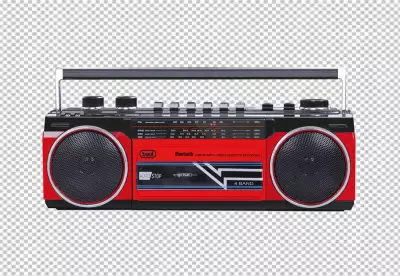 Red retro-styled boombox stereo cassette recorder