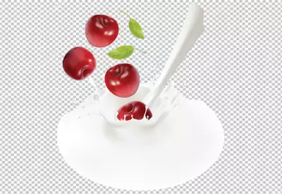 Cherry with milk transparent background 