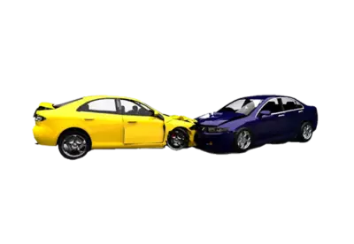 Yellow and blue color car crash front side