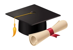 Graduation cap with diploma certificate