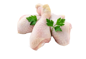 Raw chicken meat and parsley isolated on transparent background