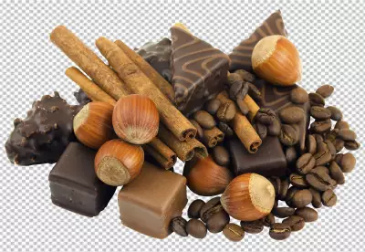 Chocolate crack and candy transparent background 