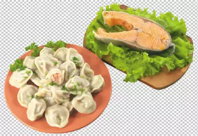 Dumpling and fish transparent background 