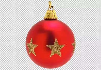 A shiny red Christmas bauble with gold swirls and patterns isolated