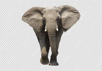 Elephant is facing the camera with its left foot raised and its right foot planted on the ground