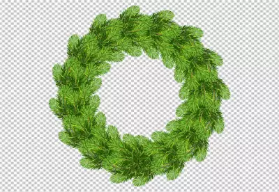 Christmas wreath red ribbon bow Isolated on PNG BG