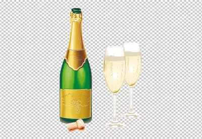 wine bottle and two glass transparent background 