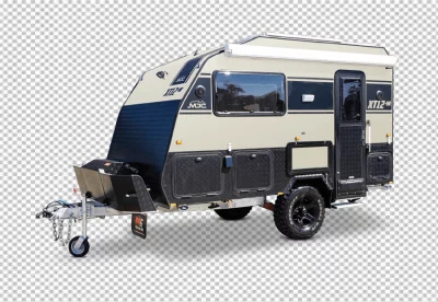Isolated Realistic Shiny white Travel Camper Van Car from Right Front View