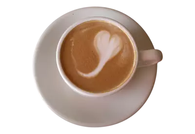 Top view cup and coffee transparent background