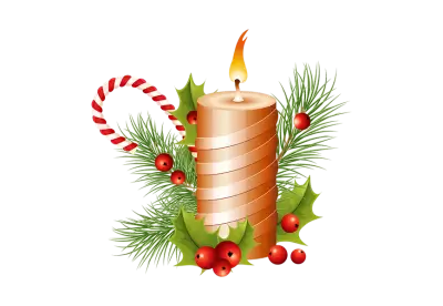 christmas candle with ribbon and pine tree transparent background