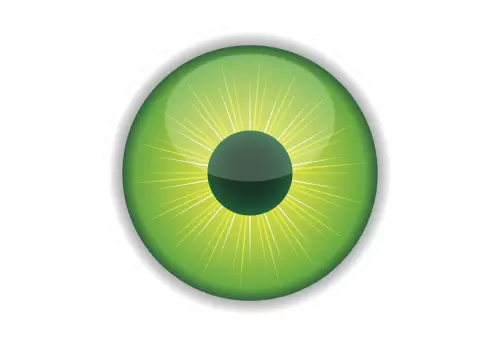 A green eye with a black stripe and the word eye on it