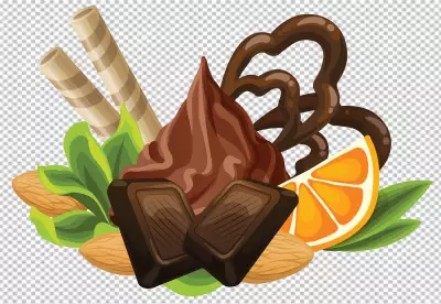 chocolate desserts and candy on transparent background