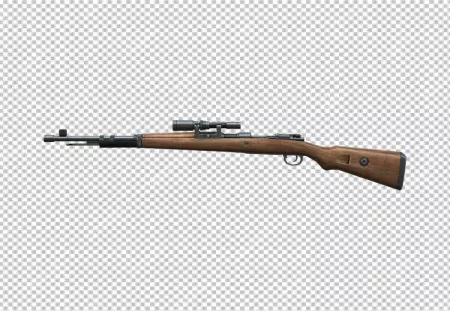 The brown wooden air rifle for shooting range with optical sight isolated on PNG
