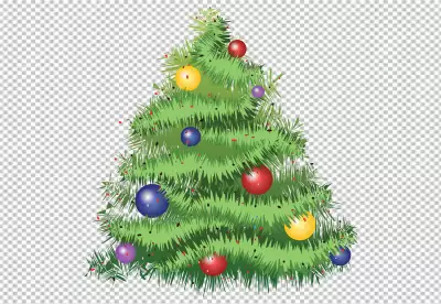 Christmas tree with bright lights and bows transparent background 